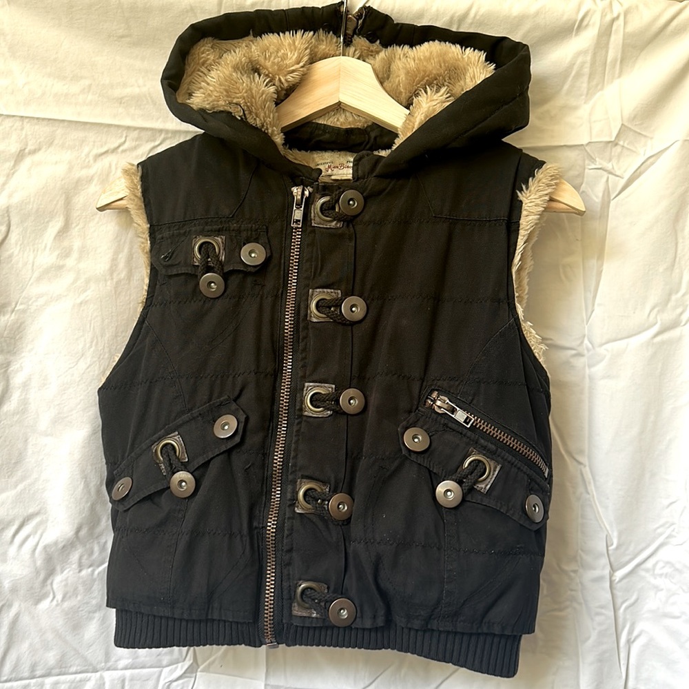 Miss Bisou Exclusive Premium Faux Fur Lined Tactile Hooded Vest, Size: Small